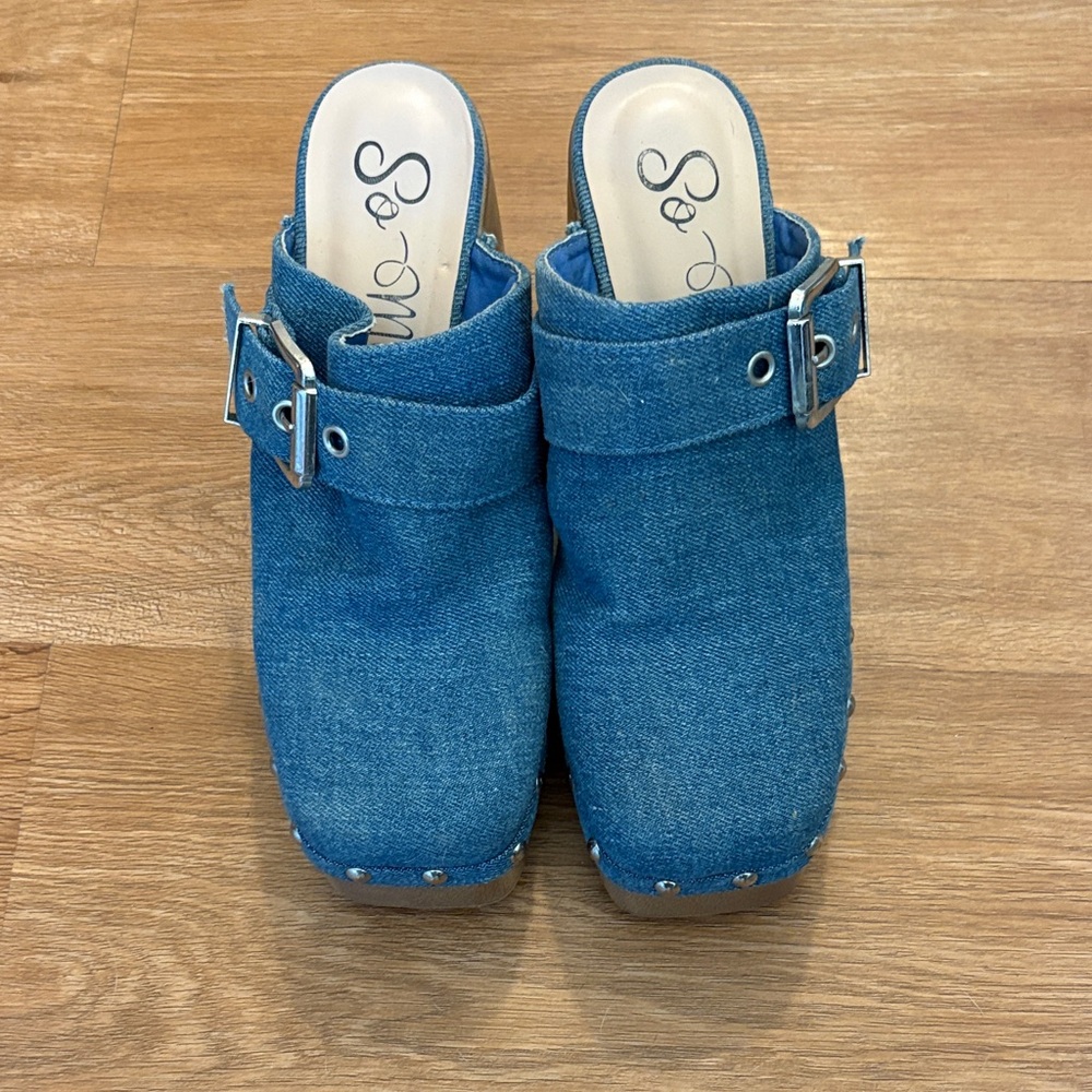 Blue Denim Clogs with Buckle